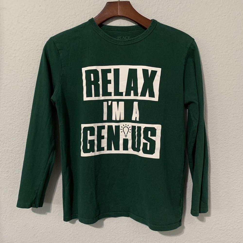 Place Big‎ Boy Long Sleeve Green Relax I'm a Genius Skirt 100% Size Cotton 10/12